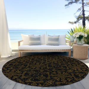 Homeroots 3' Brown And Black Medallion Washable Area Rug - Stylish, Durable, Indoor/Outdoor Decor Solution 8' Round Polyester 586848