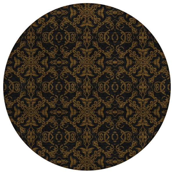 HomeRoots 5' Durable Brown and Black Medallion Washable Area Rug – Stylish Design for Indoor and Outdoor Use 8' Round 586848