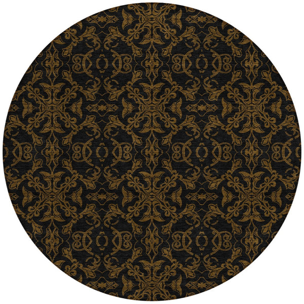Homeroots 3' Brown And Black Medallion Washable Area Rug - Stylish, Durable, Indoor/Outdoor Decor Solution 8' Round Polyester 586848