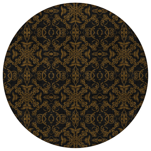 Homeroots 3' Brown And Black Medallion Washable Area Rug - Stylish, Durable, Indoor/Outdoor Decor Solution 8' Round Polyester 586848