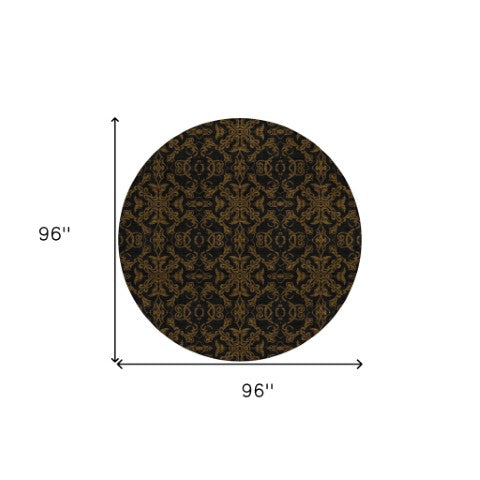 Homeroots 3' Brown And Black Medallion Washable Area Rug - Stylish, Durable, Indoor/Outdoor Decor Solution 8' Round Polyester 586848