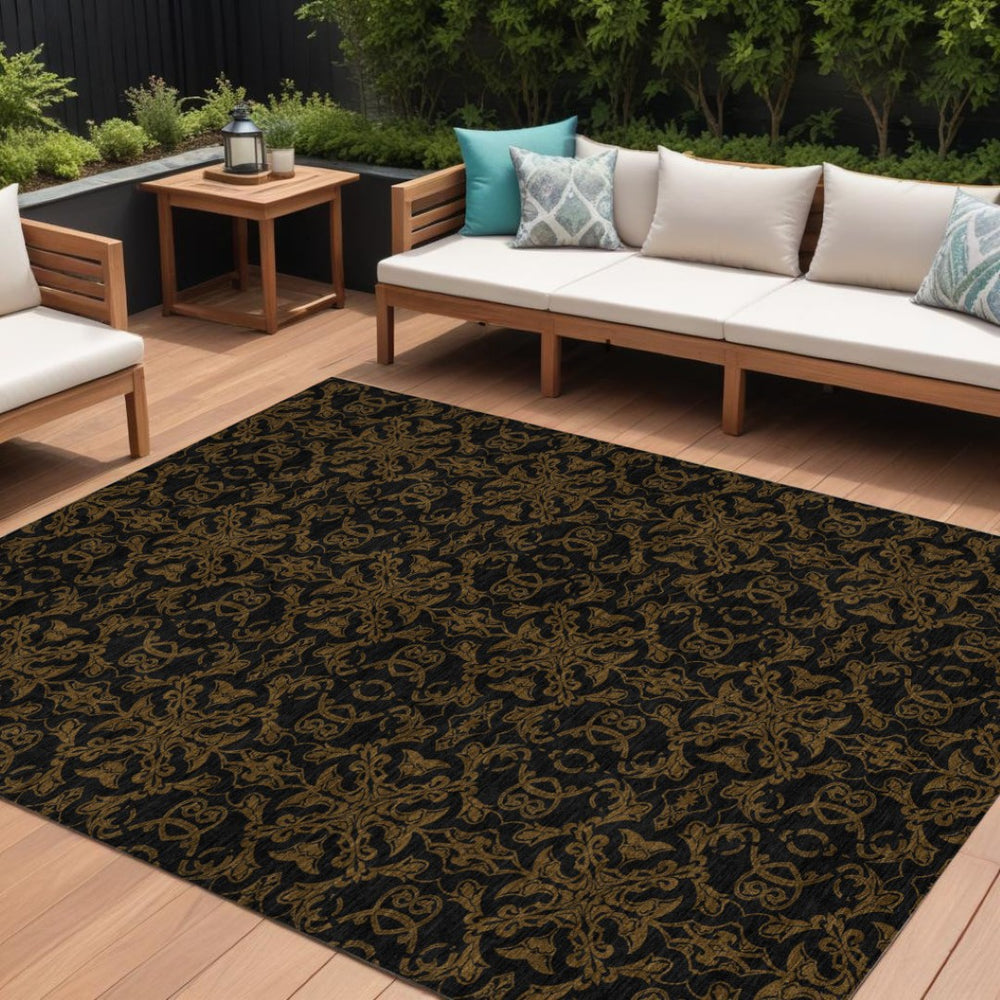 HomeRoots 9' Durable Brown and Black Medallion Rug - Stylish, Washable, Ideal for Indoor and Outdoor Spaces 9' X 12' 586850