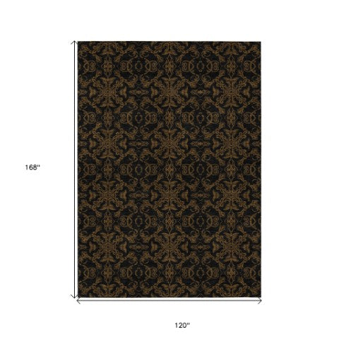 Homeroots 3' Brown And Black Medallion Washable Area Rug - Stylish, Durable, Indoor/Outdoor Decor Solution 10' X 14' Polyester 586851
