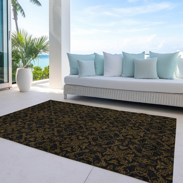 Homeroots 3' Brown And Black Medallion Washable Area Rug - Stylish, Durable, Indoor/Outdoor Decor Solution 10' X 14' Polyester 586851