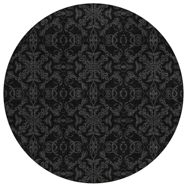 HomeRoots 5' Gray and Charcoal Medallion Area Rug – Durable, Washable, and Stylish for Indoor & Outdoor Use 8' Round 586860