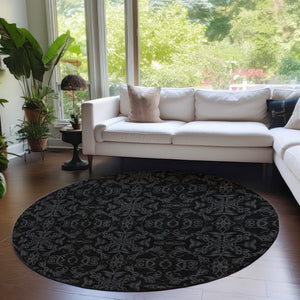 Homeroots 3' Brown And Black Medallion Washable Area Rug - Stylish, Durable, Indoor/Outdoor Decor Solution 8' Round Polyester 586860