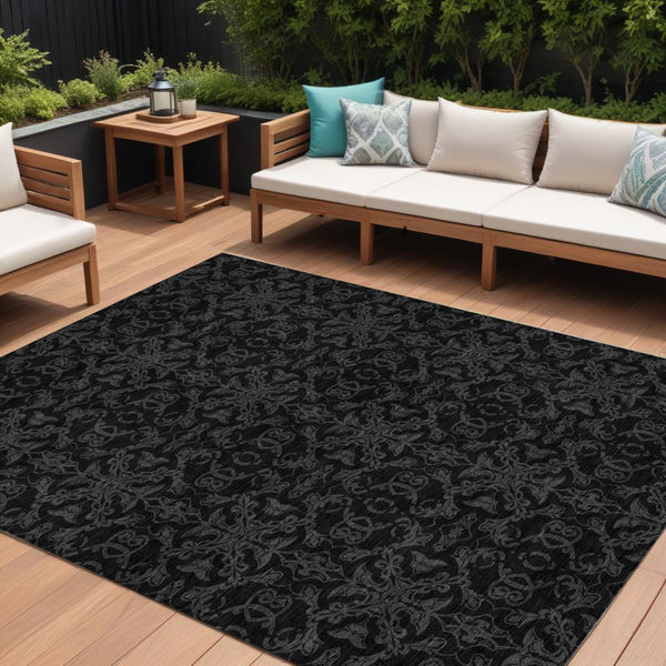 Homeroots 3' Brown And Black Medallion Washable Area Rug - Stylish, Durable, Indoor/Outdoor Decor Solution 9' X 12' Polyester 586862