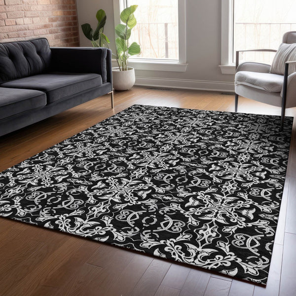 Homeroots 3' Brown And Black Medallion Washable Area Rug - Stylish, Durable, Indoor/Outdoor Decor Solution 5' X 8' Polyester 586865