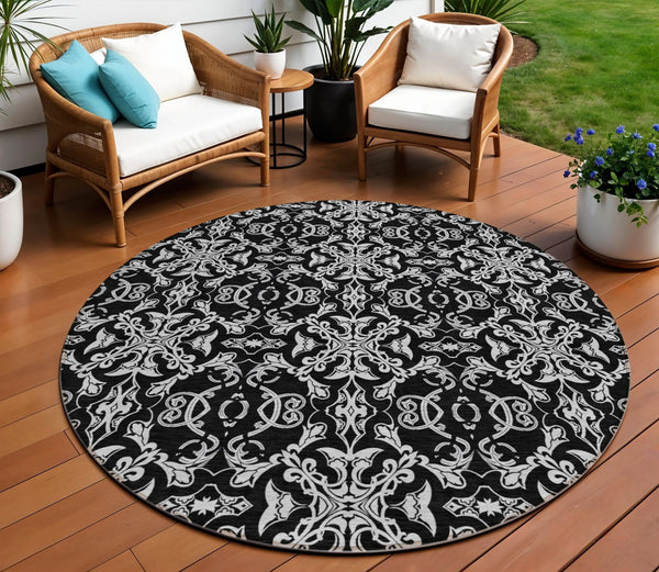 Homeroots 3' Brown And Black Medallion Washable Area Rug - Stylish, Durable, Indoor/Outdoor Decor Solution 8' Round Polyester 586866