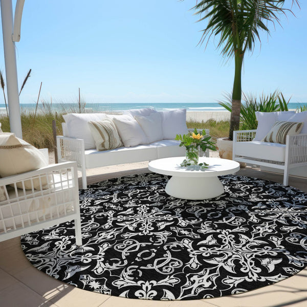 Homeroots 3' Brown And Black Medallion Washable Area Rug - Stylish, Durable, Indoor/Outdoor Decor Solution 8' Round Polyester 586866
