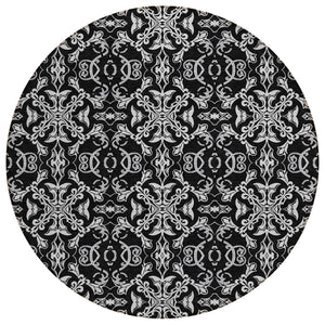 HomeRoots 5' Elegant Ivory and Black Medallion Indoor Outdoor Area Rug - Durable, Washable, Timeless Style 8' Round 586866