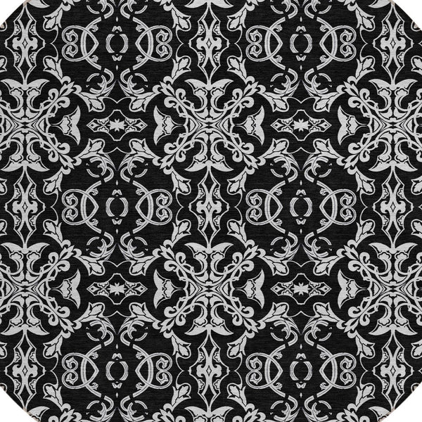 Homeroots 3' Brown And Black Medallion Washable Area Rug - Stylish, Durable, Indoor/Outdoor Decor Solution 8' Round Polyester 586866