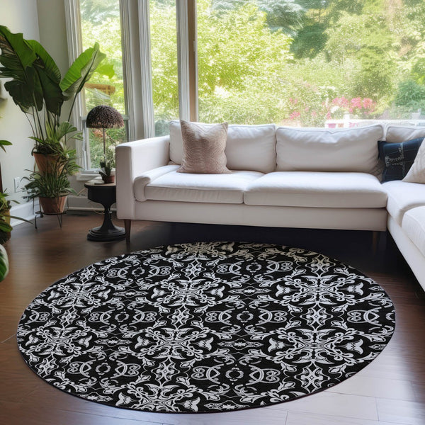 Homeroots 3' Brown And Black Medallion Washable Area Rug - Stylish, Durable, Indoor/Outdoor Decor Solution 8' Round Polyester 586866