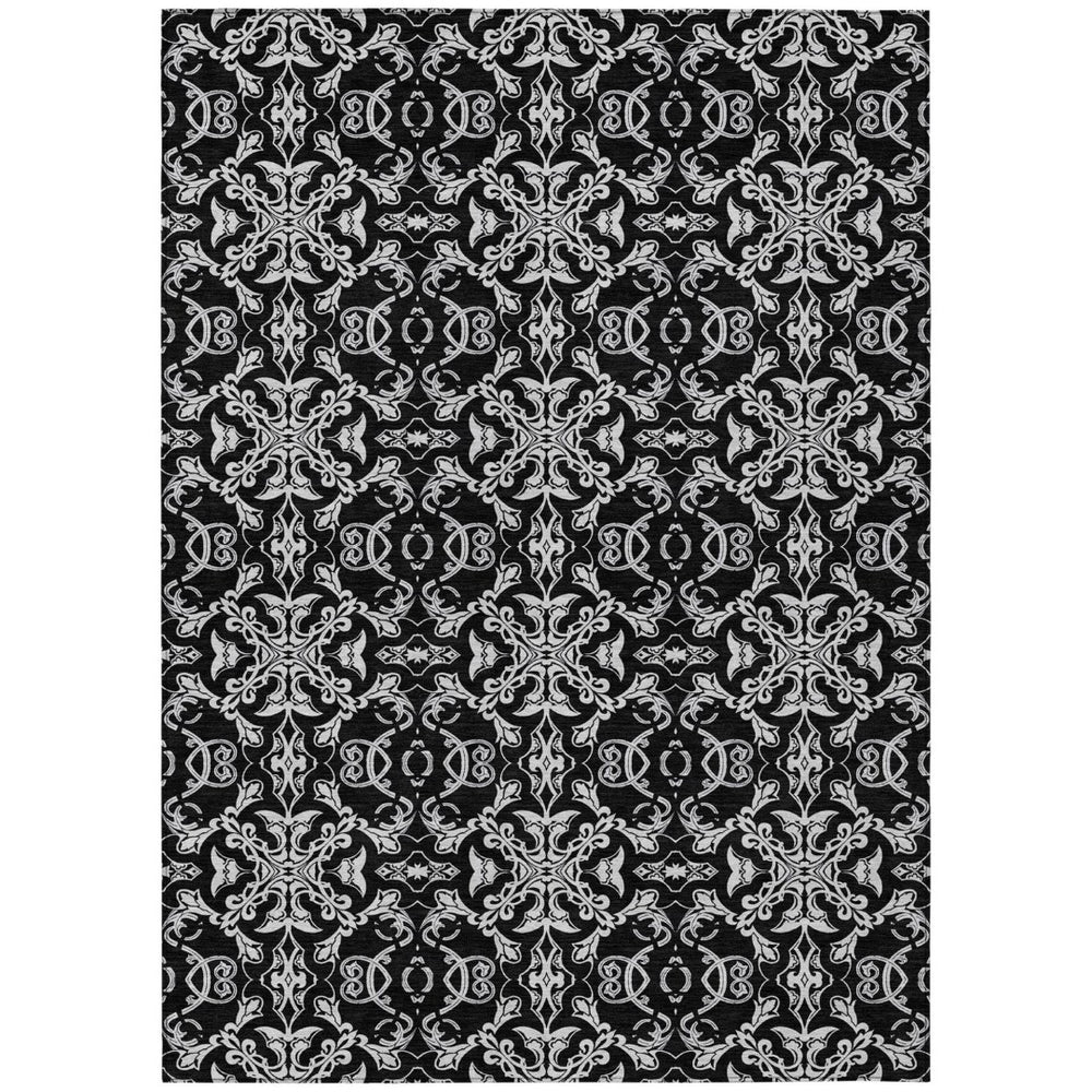 HomeRoots 5' Elegant Ivory and Black Medallion Indoor Outdoor Area Rug - Durable, Washable, Timeless Style 8' X 10' 586867