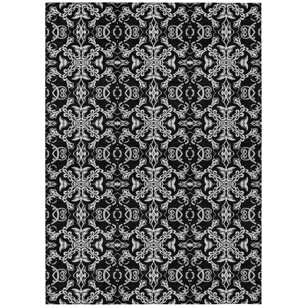 HomeRoots 9' Elegant Ivory and Black Medallion Washable Rug – Stylish, Durable, Indoor/Outdoor Versatility 9' X 12' 586868