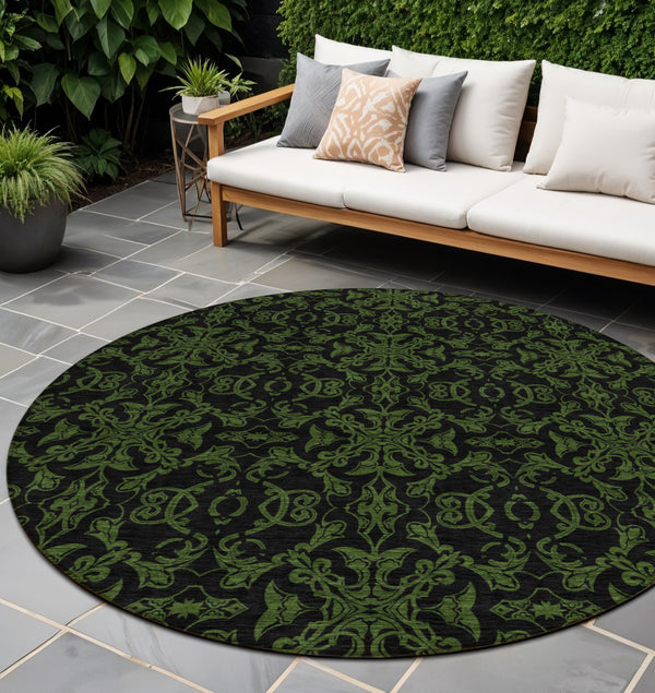 Homeroots 3' Brown And Black Medallion Washable Area Rug - Stylish, Durable, Indoor/Outdoor Decor Solution 8' Round Polyester 586872