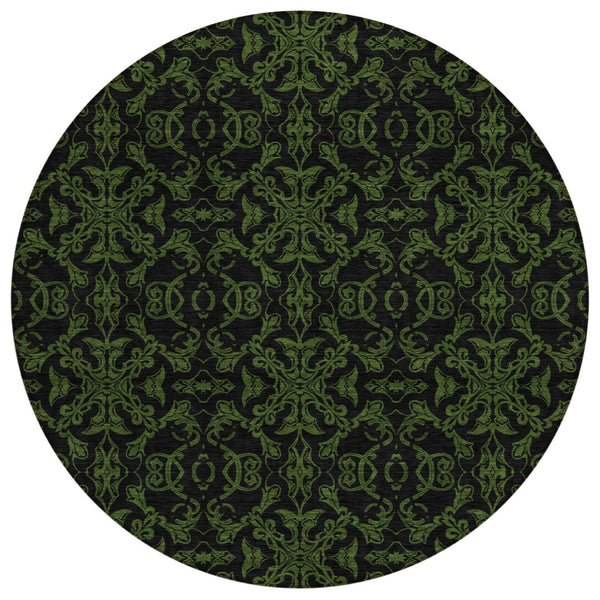 HomeRoots 5' Olive Green Medallion Indoor Outdoor Area Rug - Durable, Washable, Perfect for Any Space! 8' Round 586872
