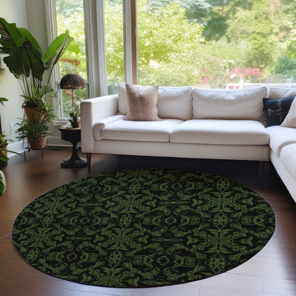Homeroots 3' Brown And Black Medallion Washable Area Rug - Stylish, Durable, Indoor/Outdoor Decor Solution 8' Round Polyester 586872