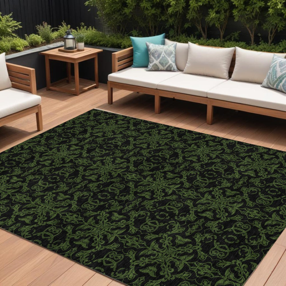 HomeRoots 9' Olive Green Medallion Area Rug - Durable, Washable Design for Indoor & Outdoor Spaces, Stylish Comfort 9' X 12' 586874