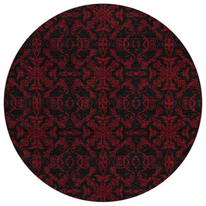 HomeRoots 5' Red and Black Medallion Area Rug - Durable, Washable, Stylish for Indoor and Outdoor Spaces 8' Round 586878
