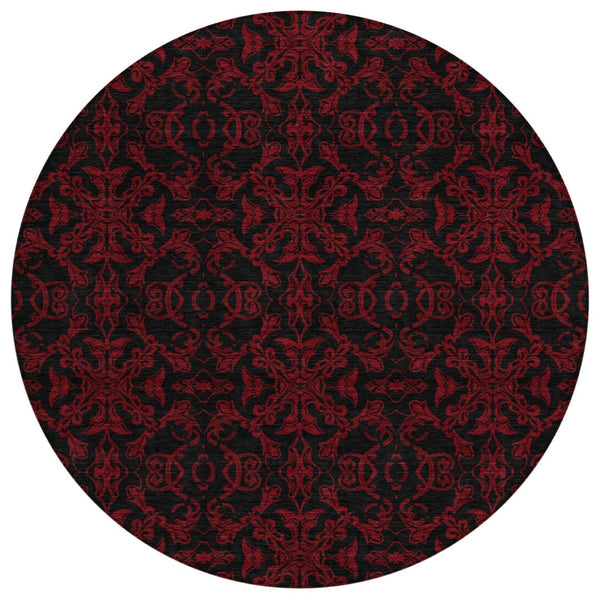 HomeRoots 5' Red and Black Medallion Area Rug - Durable, Washable, Stylish for Indoor and Outdoor Spaces 8' Round 586878