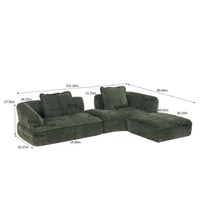 English Elm 122" L-shaped Sectional with Deep Chaise High Density Foam Low Profile Living Room Sofa Green N767P371309G
