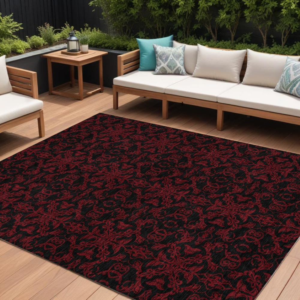 HomeRoots 9' Red and Black Medallion Area Rug – Stylish, Washable Design for Indoor and Outdoor Spaces 9' X 12' 586880