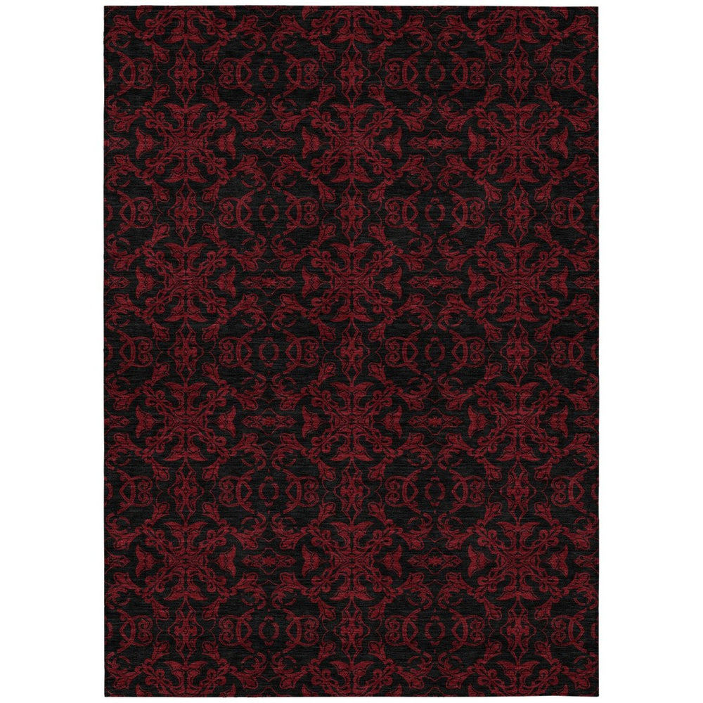 HomeRoots 9' Red and Black Medallion Area Rug – Stylish, Washable Design for Indoor and Outdoor Spaces 9' X 12' 586880