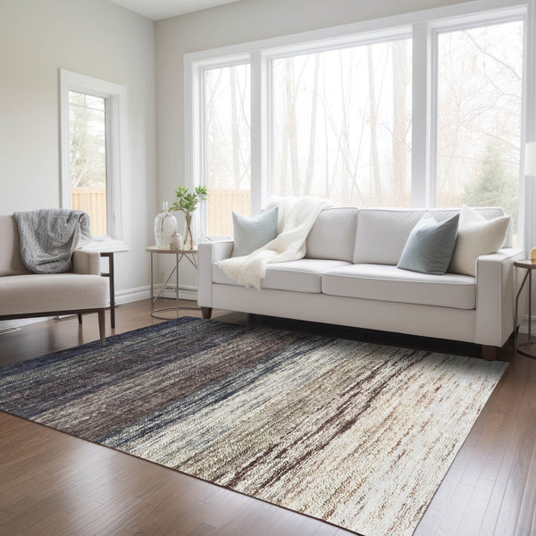 Homeroots 3' Beige Ivory And Brown Ombre Washable Area Rug – Perfect For Indoor & Outdoor Spaces, Durable Design 3' X 5' Polyester 586882