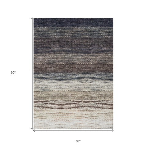 Homeroots 3' Beige Ivory And Brown Ombre Washable Area Rug – Perfect For Indoor & Outdoor Spaces, Durable Design 5' X 8' Polyester 586883