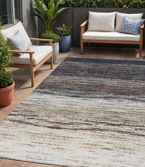 Homeroots 3' Beige Ivory And Brown Ombre Washable Area Rug – Perfect For Indoor & Outdoor Spaces, Durable Design 5' X 8' Polyester 586883