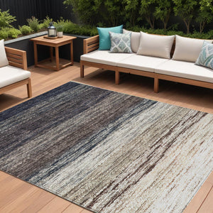 Homeroots 3' Beige Ivory And Brown Ombre Washable Area Rug – Perfect For Indoor & Outdoor Spaces, Durable Design 8' X 10' Polyester 586885