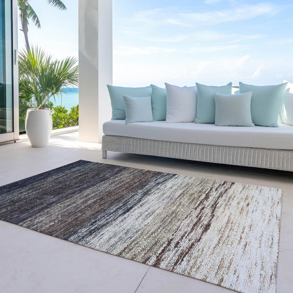 Homeroots 3' Beige Ivory And Brown Ombre Washable Area Rug – Perfect For Indoor & Outdoor Spaces, Durable Design 9' X 12' Polyester 586886