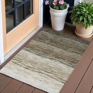 Homeroots 3' Beige Ivory And Brown Ombre Washable Area Rug – Perfect For Indoor & Outdoor Spaces, Durable Design 3' X 5' Polyester 586888