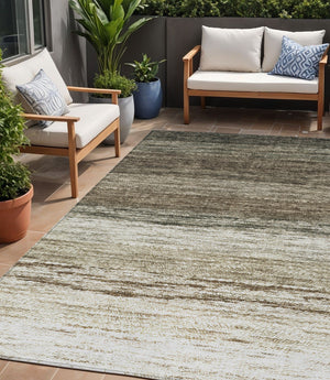 Homeroots 3' Beige Ivory And Brown Ombre Washable Area Rug – Perfect For Indoor & Outdoor Spaces, Durable Design 5' X 8' Polyester 586889