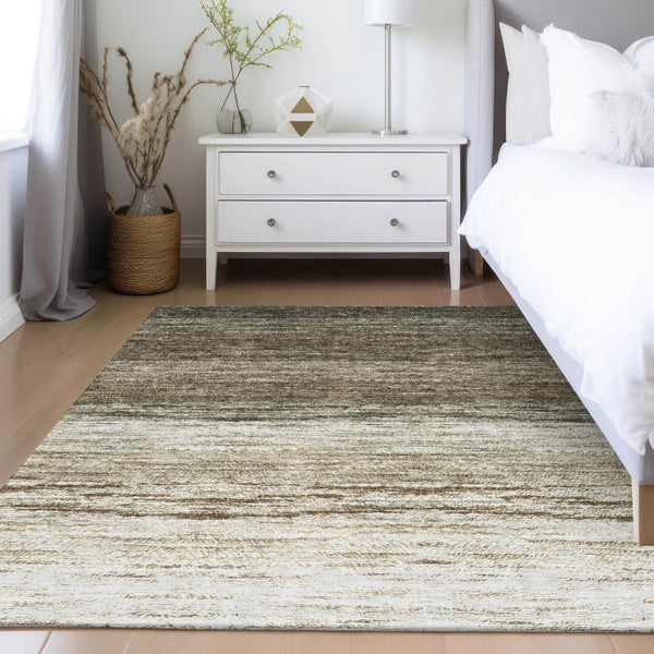 Homeroots 3' Beige Ivory And Brown Ombre Washable Area Rug – Perfect For Indoor & Outdoor Spaces, Durable Design 5' X 8' Polyester 586889