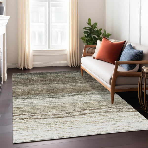 Homeroots 3' Beige Ivory And Brown Ombre Washable Area Rug – Perfect For Indoor & Outdoor Spaces, Durable Design 5' X 8' Polyester 586889