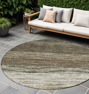 Homeroots 3' Beige Ivory And Brown Ombre Washable Area Rug – Perfect For Indoor & Outdoor Spaces, Durable Design 8' Round Polyester 586890