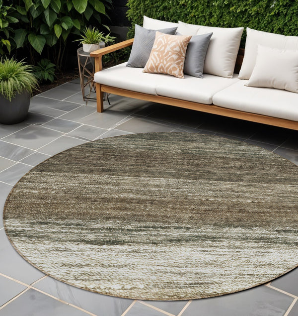Homeroots 3' Beige Ivory And Brown Ombre Washable Area Rug – Perfect For Indoor & Outdoor Spaces, Durable Design 8' Round Polyester 586890