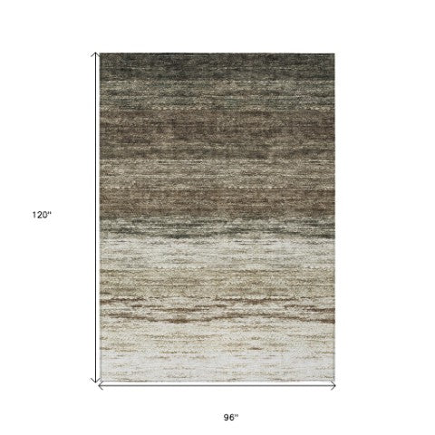 Homeroots 3' Beige Ivory And Brown Ombre Washable Area Rug – Perfect For Indoor & Outdoor Spaces, Durable Design 8' X 10' Polyester 586891