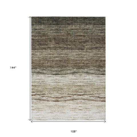 Homeroots 3' Beige Ivory And Brown Ombre Washable Area Rug – Perfect For Indoor & Outdoor Spaces, Durable Design 9' X 12' Polyester 586892