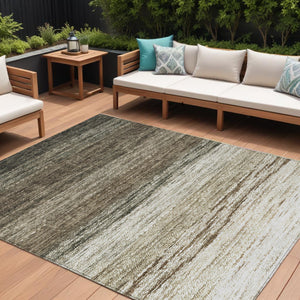 Homeroots 3' Beige Ivory And Brown Ombre Washable Area Rug – Perfect For Indoor & Outdoor Spaces, Durable Design 9' X 12' Polyester 586892