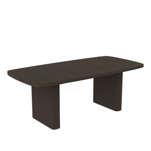 Alpine Furniture Reba Extension Dining Table - Elegant Ribbed Double Base With Built-in Storage For Gatherings Black Mindi Solids & Oak Veneer 5868blk-01-alpine