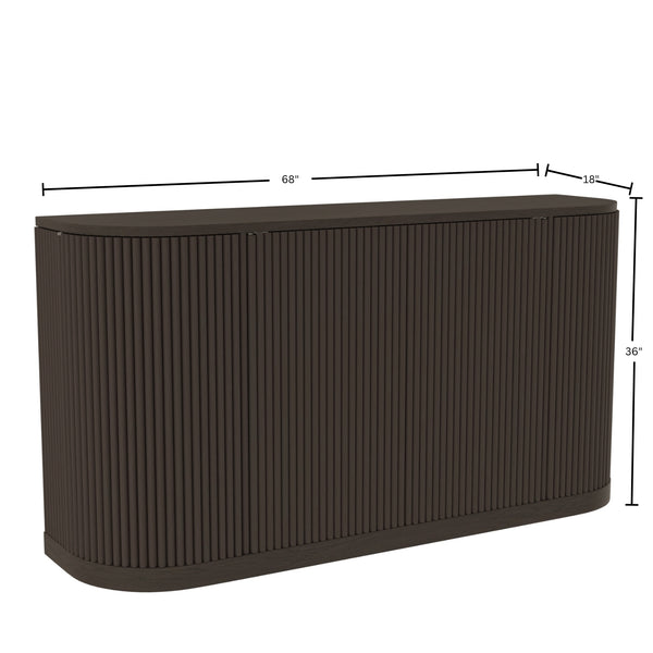 Alpine Furniture Reba Sideboard - Stylish Storage Solution With Ribbed Doors And Soft-close Drawers For Dining Rooms Black Mindi Solids & Oak Veneer 5868blk-06-alpine