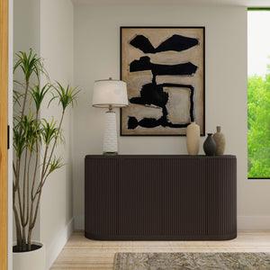 Alpine Furniture Reba Sideboard - Stylish Storage Solution With Ribbed Doors And Soft-close Drawers For Dining Rooms Black Mindi Solids & Oak Veneer 5868blk-06-alpine