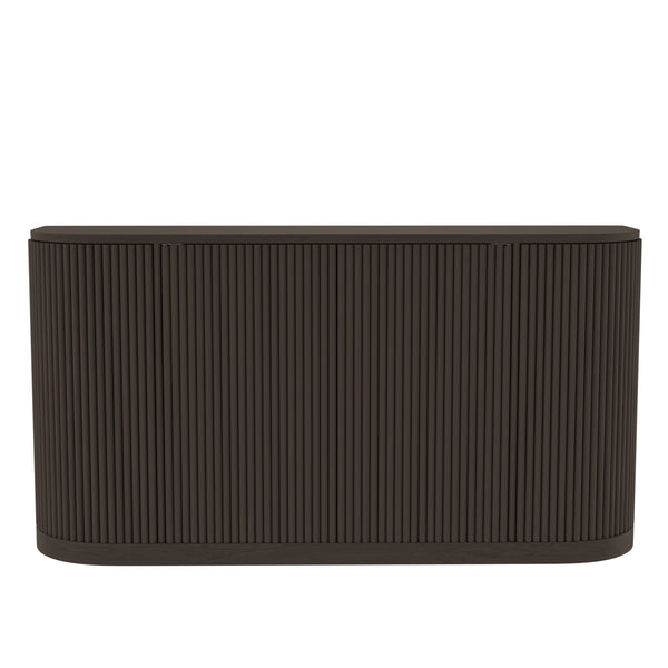 Alpine Furniture Reba Sideboard - Stylish Storage Solution With Ribbed Doors And Soft-close Drawers For Dining Rooms Black Mindi Solids & Oak Veneer 5868blk-06-alpine