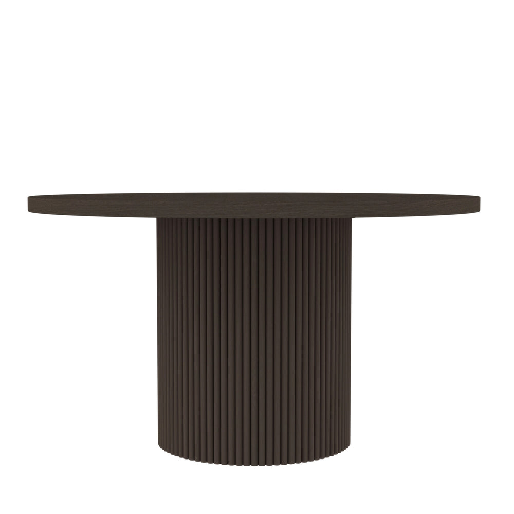 Alpine Furniture Reba Round Dining Table - Stylish 54-inch Table For Cozy Meals With Ribbed Base And Elegant Finish Black Mindi Solids & Oak Veneer 5868blk-25-alpine
