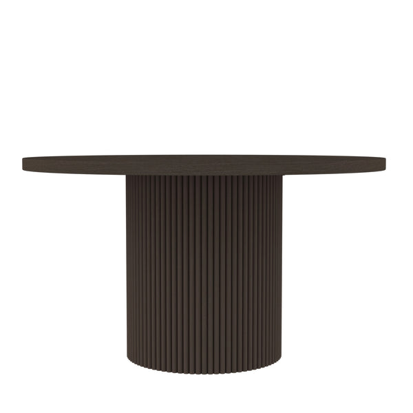 Alpine Furniture Reba Round Dining Table - Stylish 54-inch Table For Cozy Meals With Ribbed Base And Elegant Finish Black Mindi Solids & Oak Veneer 5868blk-25-alpine