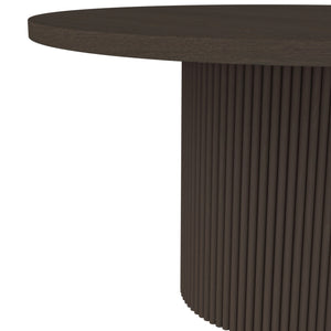 Alpine Furniture Reba Round Dining Table - Stylish 54-inch Table For Cozy Meals With Ribbed Base And Elegant Finish Black Mindi Solids & Oak Veneer 5868blk-25-alpine