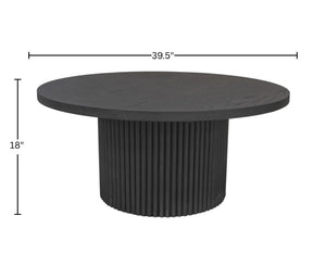 Alpine Furniture Reba Sculptural Round Cocktail Table With Fluted Base And Oak Veneer Top, 39.5" Diameter Black 5868BLK-61